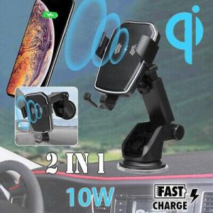 גאג׳דטים לרכב מעמדים ומטענים Qi Wireless Fast Charging Car Charger Mount Holder Stand For Cell Phone 2 in 1
