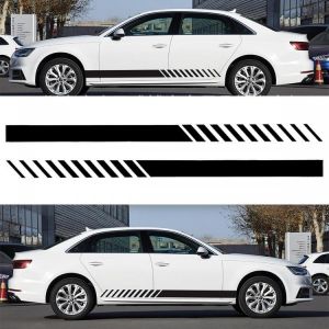 גאג׳דטים לרכב מדבקות לרכב Universal 2X Car Racing Black Long Stripe Graphics Side Body Vinyl Decals Stickers