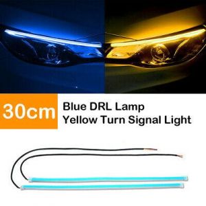 גאג׳דטים לרכב תאורה לרכב 2X 30cm Flexible Car Switchback Headlight Tube LED Strip DRL Light Blue & Amber