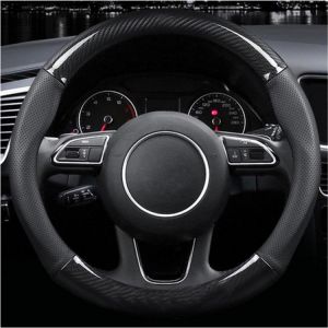גאג׳דטים לרכב אביזרי פנים לרכב 38cm Carbon Fiber Leather Stitching Car Steering Wheel Covers Anti Slip Black Universal